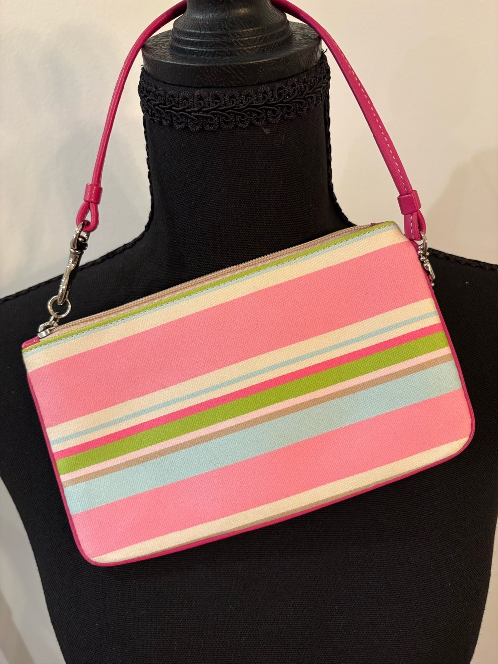 Coach Pink Striped Wristlet - Picture 11 of 13